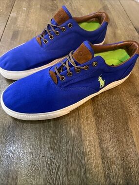 Polo by Ralph Lauren Royal Blue Canvas Sneakers with Brown Trim- Men’s 12